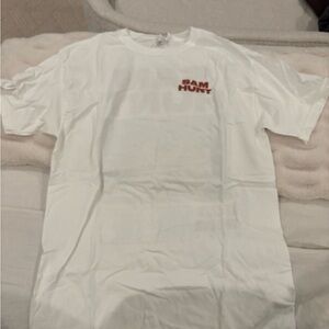 White T-Shirt with Red Text